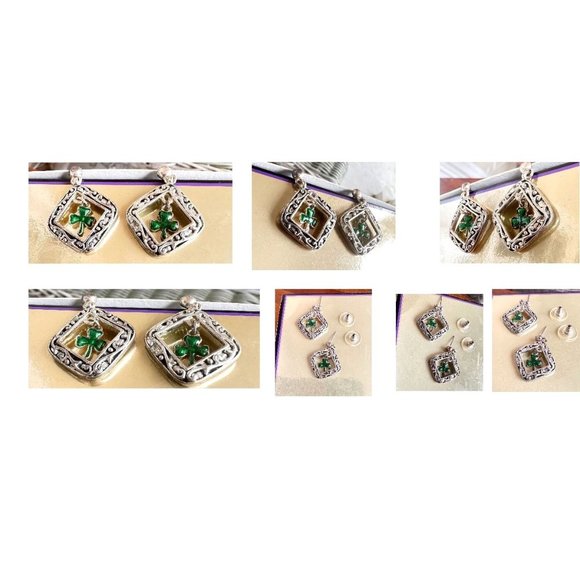 Vintage 80's Shamrock Earrings Handmade Dangle Posts St Patrick's Day Pa… - Picture 5 of 12